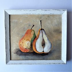 Fruit painting kitchen wall art, Acrylic fruit painting, Pear painting, Accent wall dining room