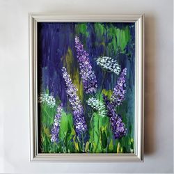 Wildflowers acrylic painting, Floral paintings, Purple flower art impasto, Art living room, Lupines textured wall art