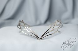 Tiara for wood nymph from branches and leaves, Crown of Forest dryad, Silver diadem, fantasy fairy elven Princess, Indis