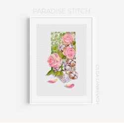 Roses  and Cotton cross stitch pattern PDF and Sag