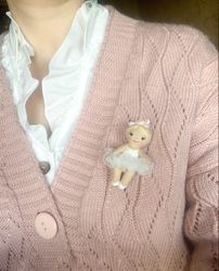 Ballerina doll brooch, textile miniature doll