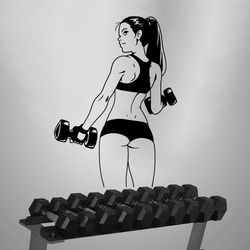 Girl With Dumbbells Workout Bodybuilder Gym Fitness Crossfit Coach Sport Muscles Wall Sticker Vinyl Decal Mural Art