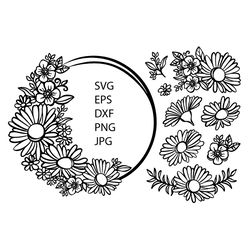 CHAMOMILE WREATH Svg Eps Dxf Png Vector Set For Plotter Cutting