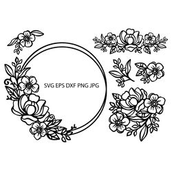 ROSE WREATH Svg Eps Dxf Png Vector Set For Plotter Cutting
