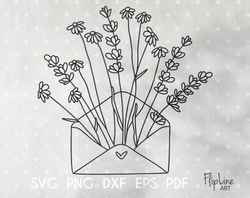 Envelope with flowers SVG & PNG, Wildflower lavender daisy
