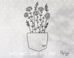 Wildflowers Pocket SVG & PNG, Floral cut file, Line draw