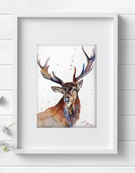Original watercolor painting  8x11 deer animal elk art home decor by Anne Gorywine