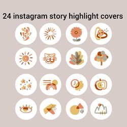 24 abstract orange green instagram highlight covers.  Boho social media icons. Cute instagram highlight story