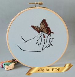 Brown butterfly pattern pdf embroidery, Easy embroidery DIY