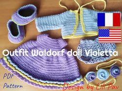 Outfit Waldorf doll Violetta, Charming cute clothes for 14 inch dolls, digital pattern is written in English and French