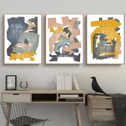 Abstract Art Concept Poster Yellow Gray Wall Art Instant Download Set Of 3 Prints Modern Artwork Triptych Large Prints