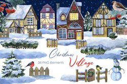 Watercolor-holiday-clipart-Winter-cottage-png-Scrapbook-Winter-wonderland-clipart-is-unique-winter decor-invitations