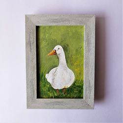Bird wall art framed, Goose bird pictures wall decor, Impressionism bird painting impasto