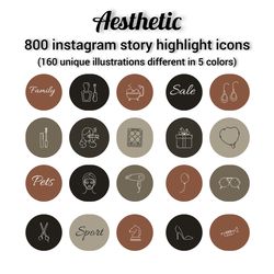 800 aesthetic stylish instagram highlight covers. Lifestyle brown and gray social media icons. Digital download.