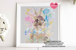 Cute bunny cross stitch pattern PDF Rabbit needlepoint embroidery design DIY gift dad Farm animal nursery decor for kids