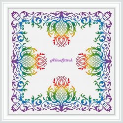 Cross stitch pattern panel Thistle flower rainbow ornament Scotland Scandinavia napkin pillow counted pattern PDF