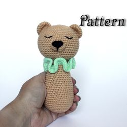 Easy crochet pattern rattle bear, amigurumi bear toy download