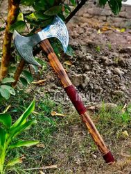VIKING BATTLE AXE, Hunting Axe, Stylish Medieval Carbon Steel Head Double Sided Axe, Gift For Her, Unique Viking Axe