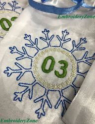 Advent calendar snowflake embroidery design, gift bag, number embroidery, christmas embroidery, christmas snowflakes bag