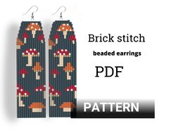 Amanita Earring pattern for beading - Brick stitch pattern for beaded fringe earrings - Instant download. Mashrooms