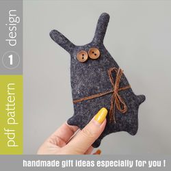 Felt bunny sewing pattern PDF, digital tutorial in english, felt animal sewing diy