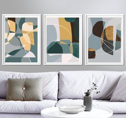 Abstract Triptych Modern Poster Abstract Shapes Art Set Of 3 Prints Instant Download Navy Green Wall Art Large Prints