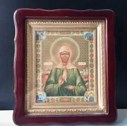 Saint Matrona of Moscow | High quality lithography icon in  wooden hand carved case | Size: 32 x 28 x 3,5 cm