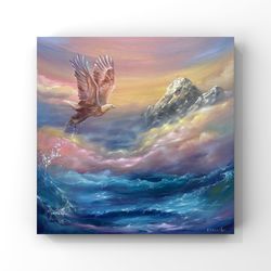 Digital painting "Above the clouds" Eagle Print Digital Art Oil painting Canvas