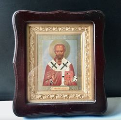 st nicholas  of myra | high quality serigraph icon in wooden box case/kiot with glass | size: 7,5 x 8,6"