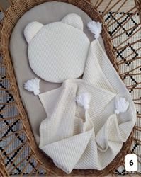 Blanket pillow Set. Muslin blanket, waffle blanket, moses set, crib set,  infant pillow