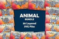 3D Animal Svg Bundle - Layered 30 Mandala Cut files