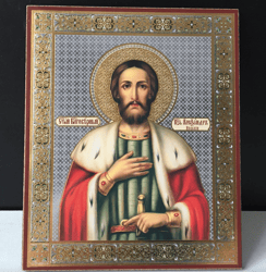 Saint Alexander Nevsky | Lithography icon print on Wood | Size: 5 1/4" x 4 1/2"