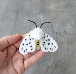 White moth pin needle felted butterfly brooch for women Handmade insect jewelry