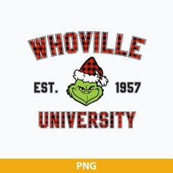 Whovilie University EST. 1957 PNG, Grinch Santa Claus Hat Christmas PNG.