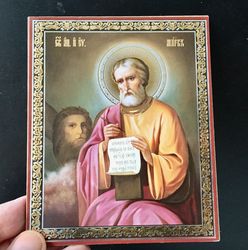 St. Mark Evangelist | Lithography Icon Print On Wood | Size: 5 1/4" X 4 1/2"