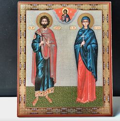 Saints Adrian And Natalia | undefined Silver Foiled Lithography Mounted On Wood | Size: 5 1/4" X 4 1/2"