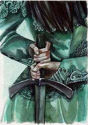 Woman Warrior Painting, Woman with Sword, Woman in Green Dress Art, Woman in Armor Painting, Military War Art Wall Art