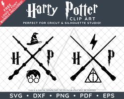 Harry Potter Clip Art SVG DXF PNG PDF - Two Deathly Hallows Sorting Hat Simple Magic Wand Cross Designs
