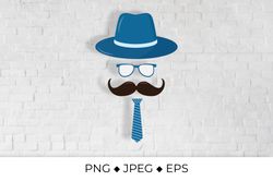 Hipster flat icon. Character with a mustache, hat, and tie