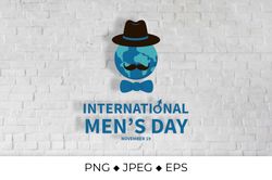 International Mens Day lettering with globe, hat and mustache