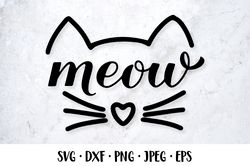 Meow lettering. Cat face. Kitten muzzle SVG