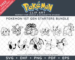 Pokemon Clip Art Design SVG DXF PNG PDF - 1st Gen Starters Outline Illustrations Bundle Plus FREE Logo & Font!