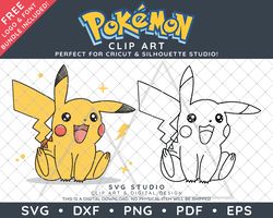 Pokemon Clip Art Design SVG DXF PNG PDF - Kawaii Pikachu Illustrations Plus FREE Logo & Font!