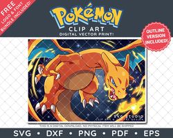 Pokemon Clip Art Design SVG DXF PNG PDF - Digital Charizard Vector Print & FREE Logo & Font!