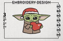 Christmas Baby Yoda With Heart Embroidery Files, Baby Yoda Embroidery Design, Merry Christmas, Machine Embroidery Design