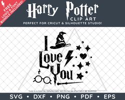 Harry Potter Clip Art SVG DXF PNG PDF - I Love You Valentines Typographic Design & FREE Font!