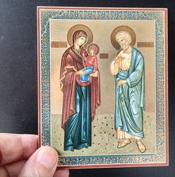 Saints Joachim And Anna | undefined Silver Foiled Lithography Mounted On Wood | Size: 5 1/4" X 4 1/2"
