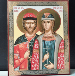 Boris and Gleb - The first Russian saints |  Silver foiled icon lithography mounted on wood | Size: 8 3/4"x7 1/4"