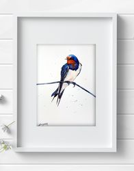 Swallow 8x11 inch original watercolor bird painting art by Anne Gorywine