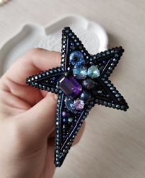 Star jewelry brooch beaded, brooch star, black star jewelry, star pin